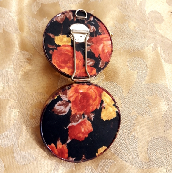 Vintage Japan Floral Fabric Covered Double Compact Travel Mirror - Picture 6 of 8
